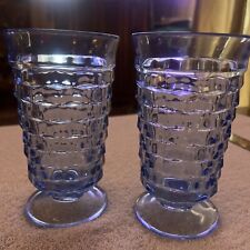 Set Of 2 Vintage Indiana Whitehall Ice Blue Cubist Footed Tea/Water Glasses picture