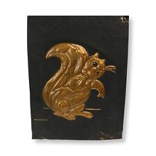 Vintage Pressed Copper Art Squirrel Painted Metal 11” X 9” Embossed 3D picture