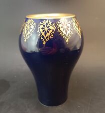 Vintage Unterweissbach Etch Cobalt Vase Weimar Porcelain. Etched Gold Trim . picture