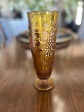 Vintage LE Smith Amber Glass Vase Grape Pattern 9 Inches tall picture