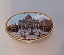 Vintage Italian Roma S. Pietro Porcelain And Gold Tone Metal Pill Trinket Box picture