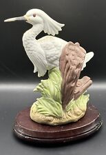 1985 Royal Crown White Egret In Marsh Statue Figuring With Wood Stand J Byron picture