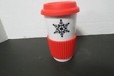 Walgreens Ceramic Red White Travel Mug W/Silicone Lid And Red Grip 12 Oz picture