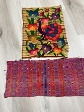 2 vintage Guatemalan hand woven and embroidered textiles pillow fronts picture