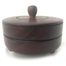 Antique Hand Turned Trinket Bowl w Lid Mahogany Wood 3 3/4
