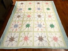 Vintage Hand Stitched Estate Quilt 8 Point Star Checkered 86x99 Queen Pastel SEE picture