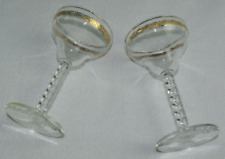 2 VTG LAUREL GOLD BAND CHAMPAGNE MARTINI COCKTAIL TWISTED STEM CORDIAL GLASS SET picture