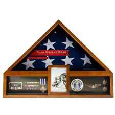 Large Military Shadow Box Solid Wood Burial Flag Display Case Memorial Funeral picture