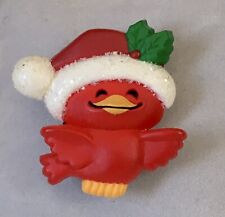 Hallmark CARDINAL Bird PIN Christmas Santa Hat Holly 1982 Vintage Brooch picture
