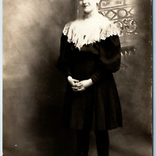 c1910s Cute Young Lady Portrait RPPC Girl Extremely Gloss Smirk Smile Photo A212 picture