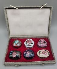 Cloisonne Trinket Pill Boxes By Smithsonian Institution Original Case Vintage  picture