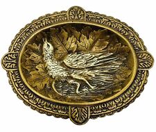 ANTIQUE ENGLISH DESKTOP DECOR SOLID BRASS OVAL FOOTED BIRD PIN CHANGE RING DISH picture