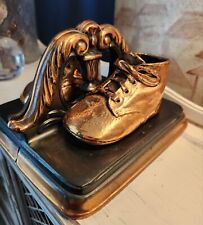 Vintage Very Heavy Bronze Or Copper Baby Shoe Bookends On Cast Iron High Quality picture