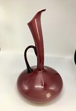 VTG Empoli, Italy MCM Purple & Applied Black Handle 13” Glass Ewer/Pitcher Vase picture