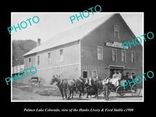 OLD POSTCARD SIZE PHOTO OF PALMER LAKE COLORADO THE HANK LIVERY STABLES c1900 picture