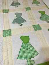 Vintage Hand/Machine Stitched Sun Bonnet Sue Quilt/Green and Yellow Hollie Hobbi picture