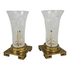 Vintage Brass Dresden Table Lamp Pair Cut Crystal Greek Key Signed Chinoiserie picture