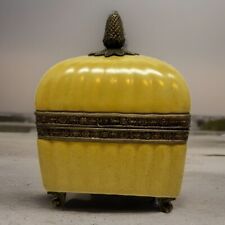 Vintage Decorative Chinese Oriental Gold Yellow Porcelain Lidded Box Stamped picture