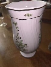 Hollohaza Hungary white porcelain guilded vase green floral 8 3/8” Tall picture