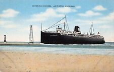 SS Badger Ludington MI To Manitowac WI Harbor Ship Nautical Vtg Postcard A28 picture