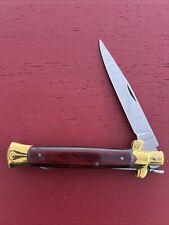 VINTAGE MADE ITALY STILLETO FOLDING KNIFE 5” Closed WALNUT HANDLE  EXCELLENT picture