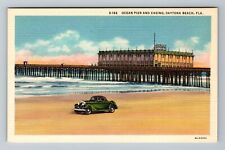Daytona Beach FL-Florida Ocean Pier Casino Driving On The Beach Vintage Postcard picture