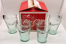 Set Of 4 Green Glass Coca Cola Coke Glasses NEW in Box Vintage 3-7/8” Tall picture