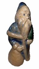 Pw Co Pottery Salt Glaze Santa Blue Figurine Christmas 8” picture