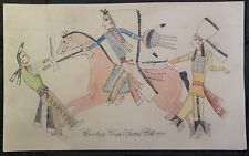 ORIGINAL INDIAN WARS LEDGER DRAWING. Counting Coup Spotted Elk 1890 Unatrib.  picture
