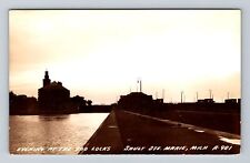Sault Ste Marie MI-Michigan, RPPC, Evening At The Soo Locks, Vintage Postcard picture