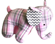 Sweet Evergreen Enterprises Pink Plaid Elephant  Plush Stuffed Animal 9” Tall  picture