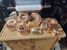 Lot Of 8 Copper Cake,Jello Molds Pineapple, Fish, Fountain And Others picture