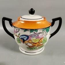Vintage CHIKARAMACHI JAPAN Art Deco Lusterware Bird Lotus Porcelain Sugar Bowl picture