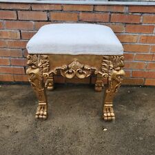 Asian Inspired Gold Footstool W Dragon or Demon Heads On Legs picture