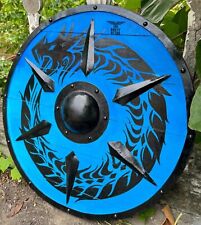 Medieval Viking Wooden Dragon Round Shield, Decorative Larp Reenactment Shield picture