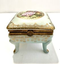 Porcelain VTG Hand Painted jewelry Box Hinged Lid Pedestal Legs sitting lovers picture
