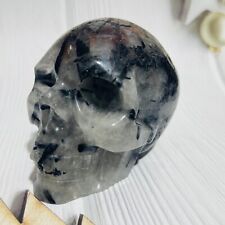 1kg Hand carved natural black rutile quartz crystal skull black tourmaline skull picture