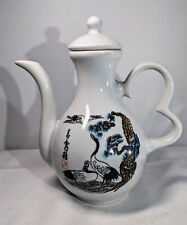 Vintage Red Crowned Cranes Japanese Tea / Saki Pot Oriental EUC picture
