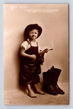 c1912 RPPC EAS Studio Portrait Young Tom Girl Smoking in Overalls Postcard picture