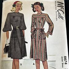 Vintage 1940s McCalls 6674 Juniors Belted Dress Pockets Sewing Pattern 15 UNCUT picture