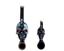 Spiked Mohawk Skull Handmade Tobacco Smoking Mini & Small Pipes 2 Piece Gift Set picture