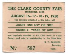 M4 OH Ohio Springfield Clark County Fair 1950 4-H Member Ticket picture