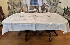 VINTAGE  ORGANDY  EMBROIDERED 88” TABLECLOTH + 8 NAPKINS PINK FLORALS picture