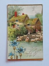 Vtg Best Wishes Embossed Postcard Sheep Herder Farmhouse Toledo Post 6892 picture