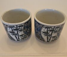 Vintage Blue & Beige Ceramic Japanese Tea or Sake Cups. Set Of 2 Bamboo Floral picture