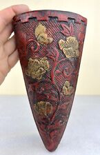 Vintage Japanese Tokanabe Style Corner Wall Pocket Red, Gold Flowers Vase 9.25” picture