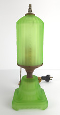 Vintage Antique 1930's Houze co Art Deco Green Uranium Glass Skyscraper Lamp picture