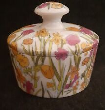 Vintage Limoges Lidded Porcelain Trinket Box Pink and Yellow Flowers 3 3/4