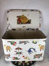 Vintage PEARL-WICK Gay Time Quilted Vinyl Toy Chest Hamper Zoo Circus Animal Wht picture