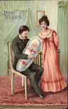 Baby Couple Welcome New Child Embossed c1900s-10s Postcard picture
